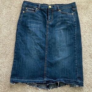 Pierre Cardin Dark Wash Blue Pencil‎ Denim Jean Skirt With Raw Hem Size 12